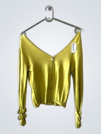 Yellow V-Neck Zip Knit Cardigan