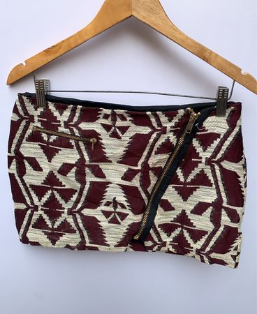 River Island Maroon and Cream Geometric Pattern Skirt