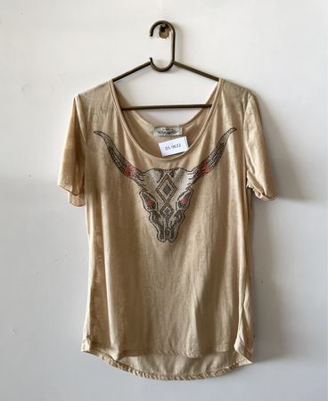 Beige Bull Skull Embellished Top