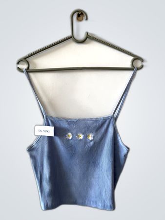 Unbranded Light Blue Ribbed Tank Top with Daisy Embroidery