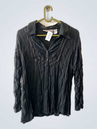 Anne Weyburn Black Lace Sleeve Blouse