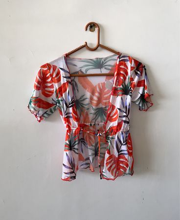 Sheer Tropical Print Blouse