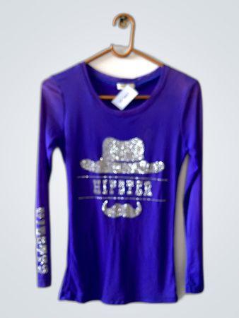 Xin Yar Purple Hipster Graphic Long Sleeve T-Shirt