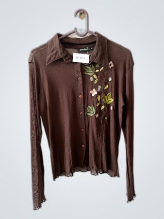 Brown Floral Embroidered Shirt