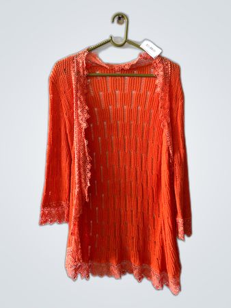 Orange Lace Trim Knit Cardigan