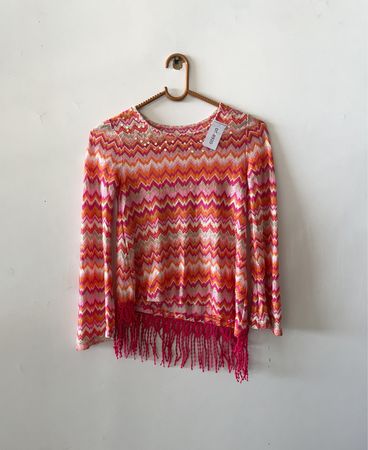Blouse with Chevron Pattern and Fringe
