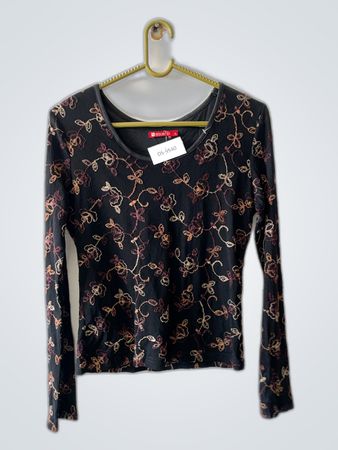 Reserved Black Floral Embroidered Long Sleeve Blouse