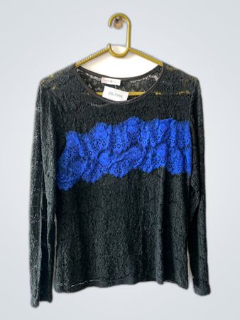Black Lace Top with Blue Accent