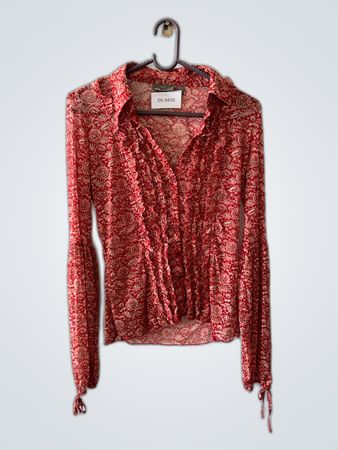 Mango Printed Ruffle Blouse