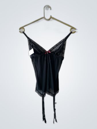 Black Lace Chemise with Pink Ribbon