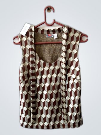 Rainbow Brown and White Argyle Top