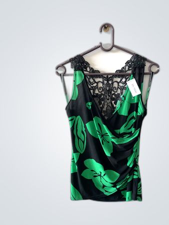 Green and Black Floral Top
