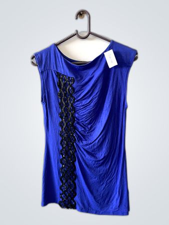 Blue Sleeveless Top with Lace Detail