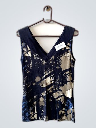 Blue and Gold Abstract Sleeveless Top