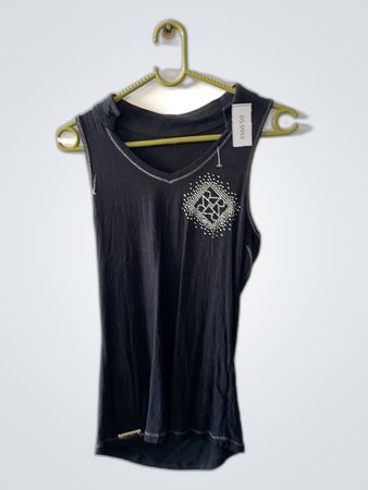 Black Tank Top with Rhinestone Design