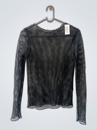 Black Mesh Long Sleeve Top