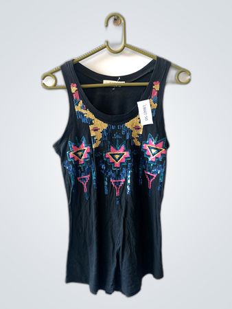 Sequined Black Tank Top