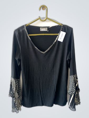 Black Willis Blouse with Sequined Sleeves