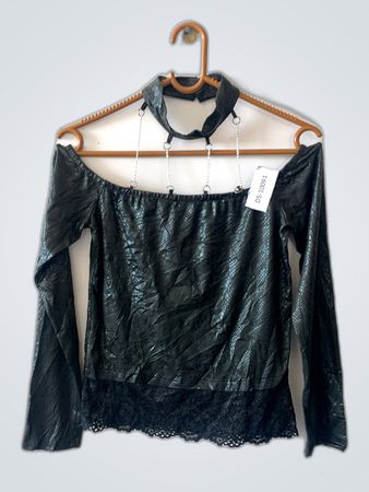Black Metallic Off-the-Shoulder Top