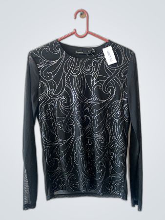 Kappa Black Sheer Embroidered Long Sleeve Blouse
