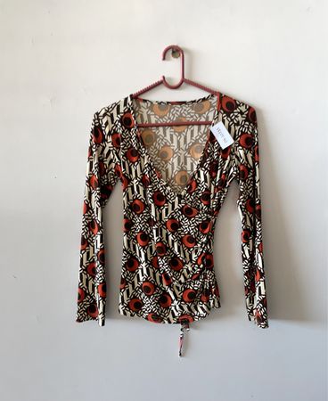 Long-Sleeve Blouse with Geometric Pattern