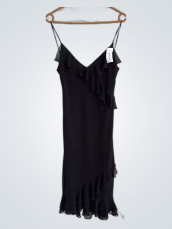 LOFT Black Ruffled Slip Dress
