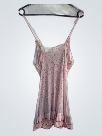 Pink Sheer Nightgown with Red Trim