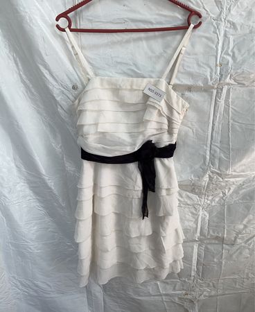 White Ruffled Dress with Black Belt