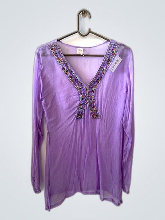 Purple Embroidered Sheer Blouse