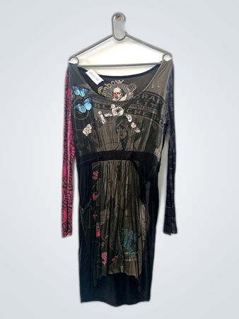 Sheer Black Dress with Butterfly and Rainbow Graphics