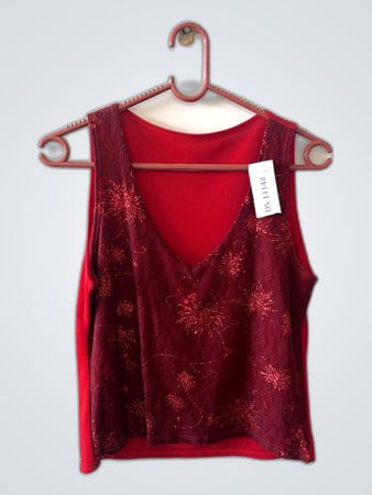 Red Lace Overlay Tank Top