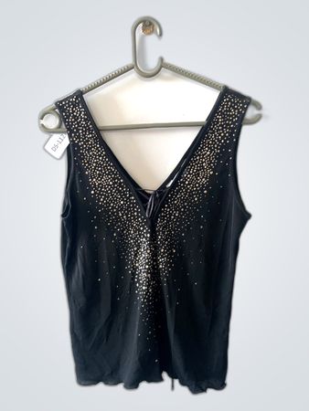Black Sleeveless Top with Gold Dots