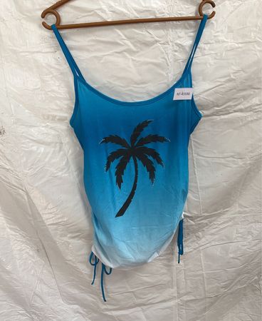 Blue Gradient Tank Top with Palm Tree Design