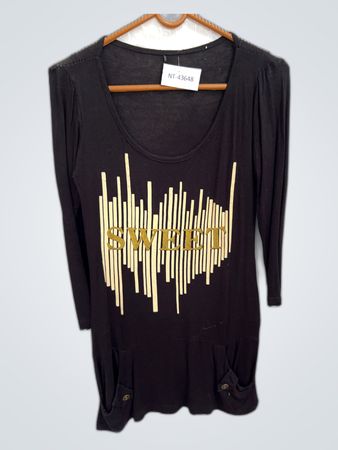 Black Long Sleeve Top with Sound Wave Design