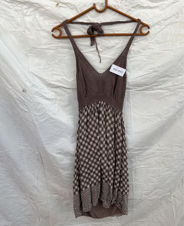 Brown and White Checkered Dress