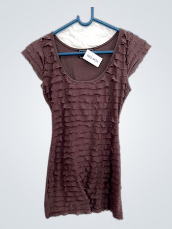 Brown Ruffled Short Sleeve Dress