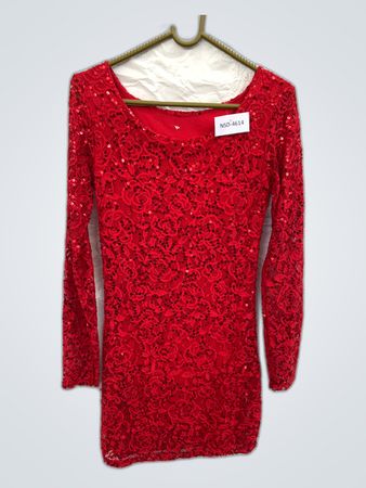 Red Sequined Long Sleeve Mini Party Dress