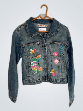JIMS JEANS Denim Jacket with Floral and Dragon Embroidery