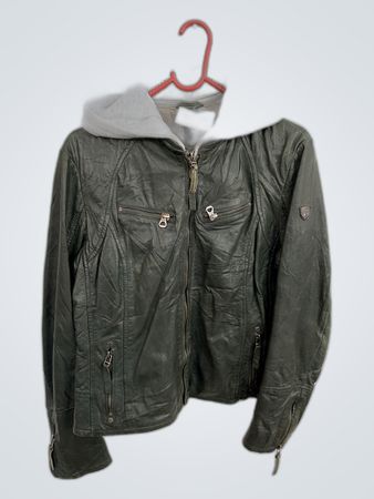 Leather Jacket with Gray Hood