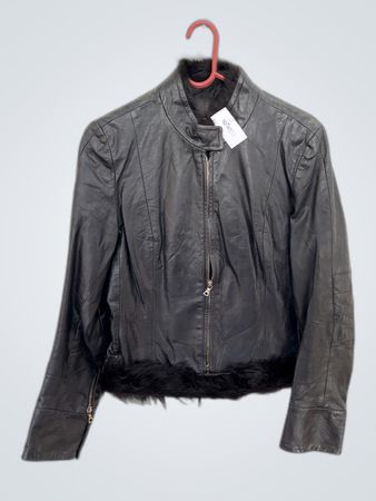 Black Leather Jacket with Fur Trim