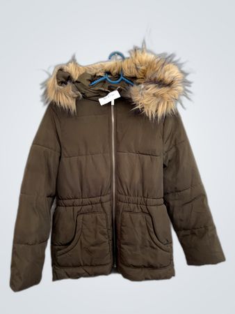 Brown Puffer Jacket with Fur Hood