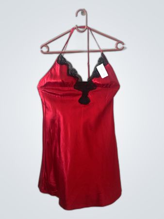 Red Satin Lace Slip Dress