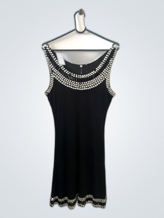 Black Sleeveless Dress with Rhinestone Trim