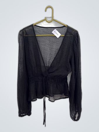 Black Sheer Long-Sleeve Top
