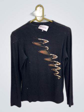 Black Long-Sleeve Shirt with Sequins