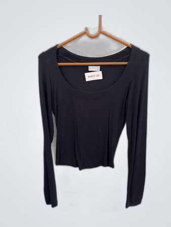 Stefanel Black Long-Sleeve Scoop Neck Top
