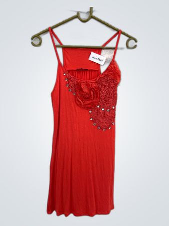 BERGE Red Spaghetti Strap Dress with Ruffled Details