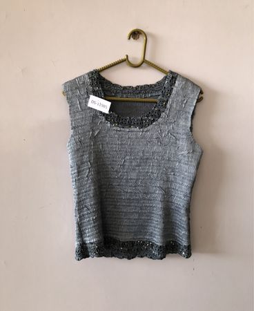 Gray Lace-Trimmed Top