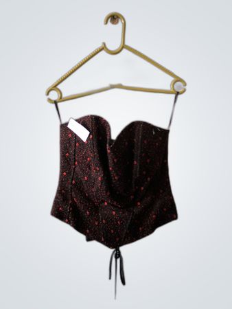 Corset Top with Red Floral Pattern
