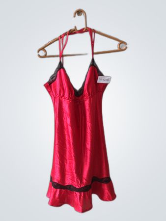 Red Satin Chemise with Black Lace